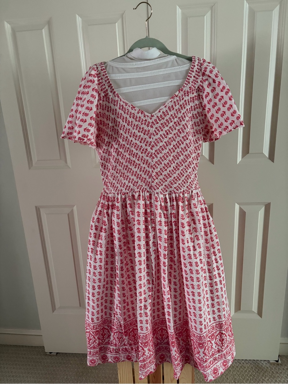 Lane Bryant Pink Printed Smocked V-Neck Midi Dress